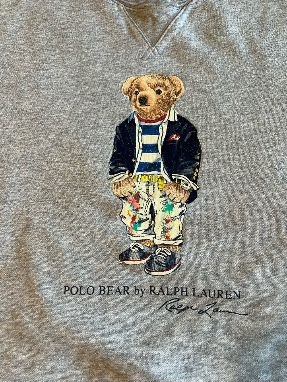 Polo Ralph Lauren Paint Splatter Bear Grey Sweatshirt Pullover Crewneck Medium - Picture 3 of 10